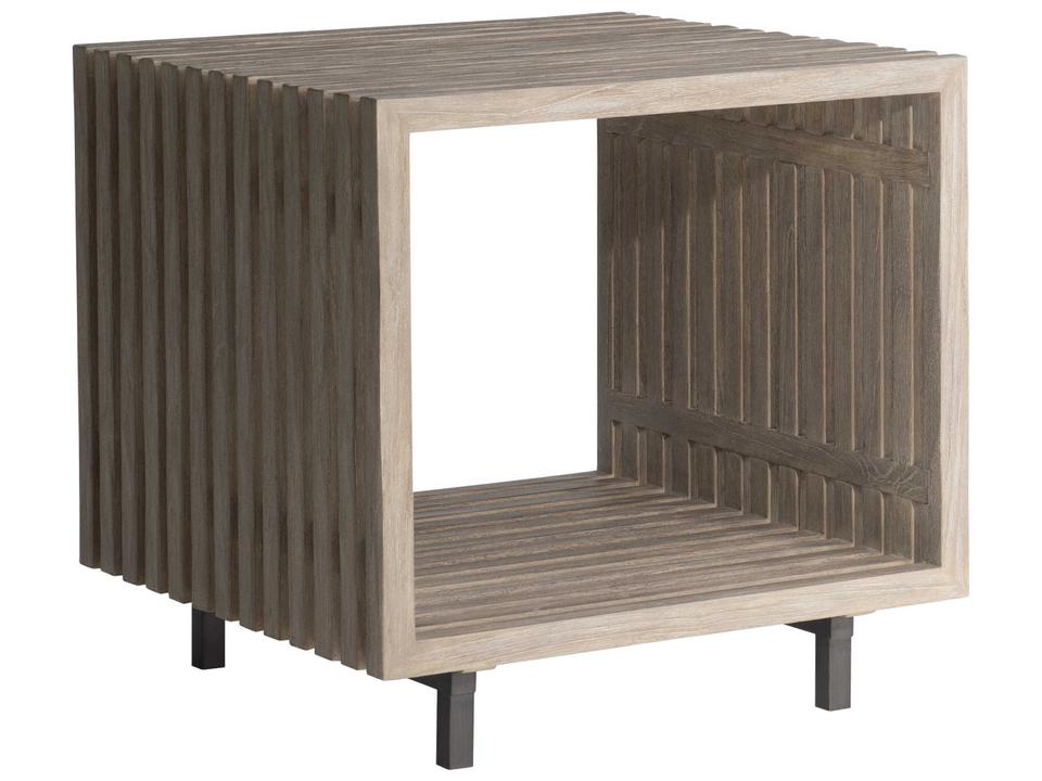 Kingston Square Outdoor End Table in Sea Oat Teak and Gun Metal