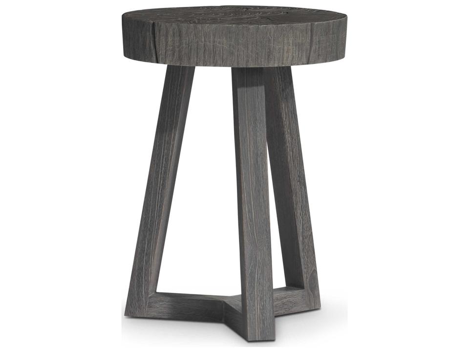 Kaya Sliced Teak Round Accent Table in Smoked Truffle