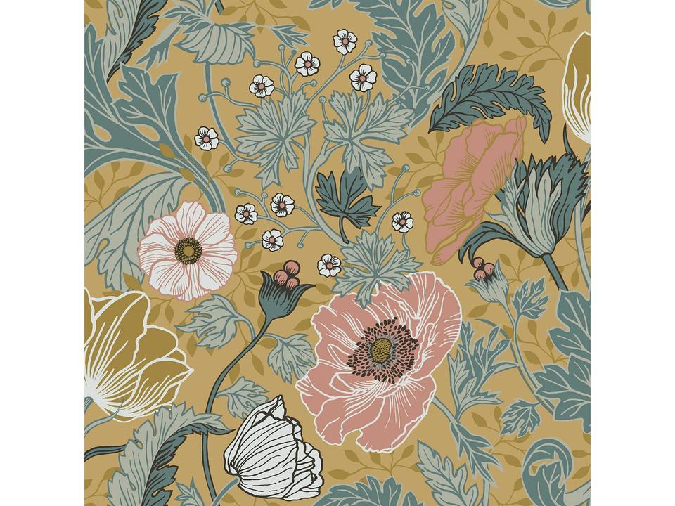 A-street Prints Anemone Mustard Floral Wallpaper