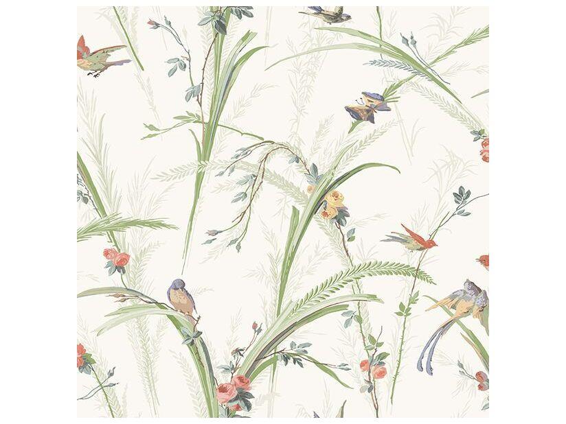 Chesapeake Meadowlark Light Green Botanical Wallpaper