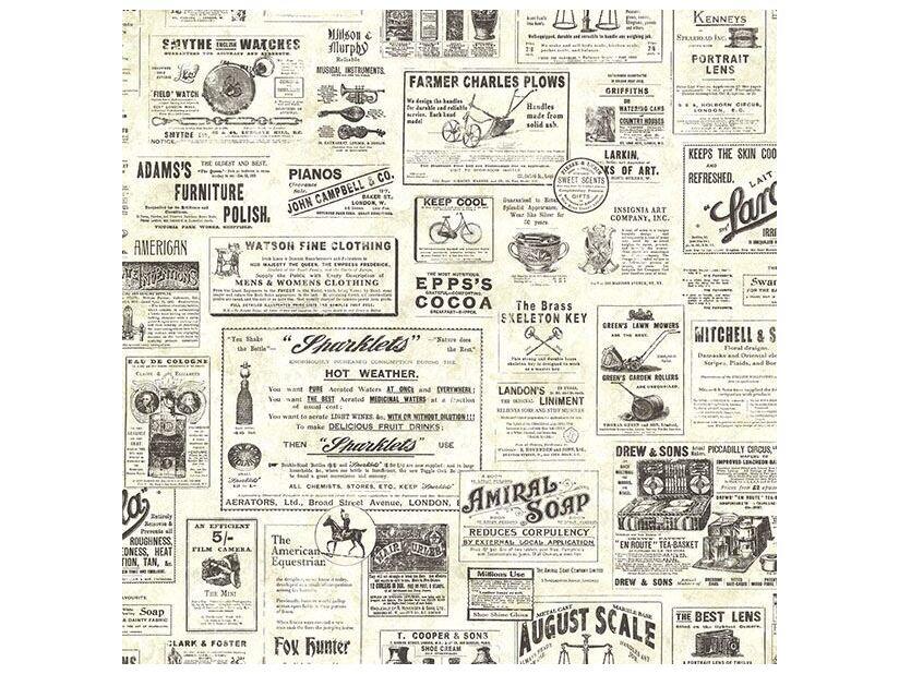 Chesapeake Adamstown Cream Vintage Newspaper Wallpaper