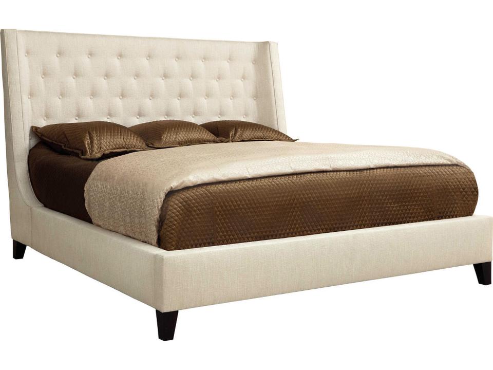 Interiors Maxime King Upholstered Shelter Bed in Beige Fabric