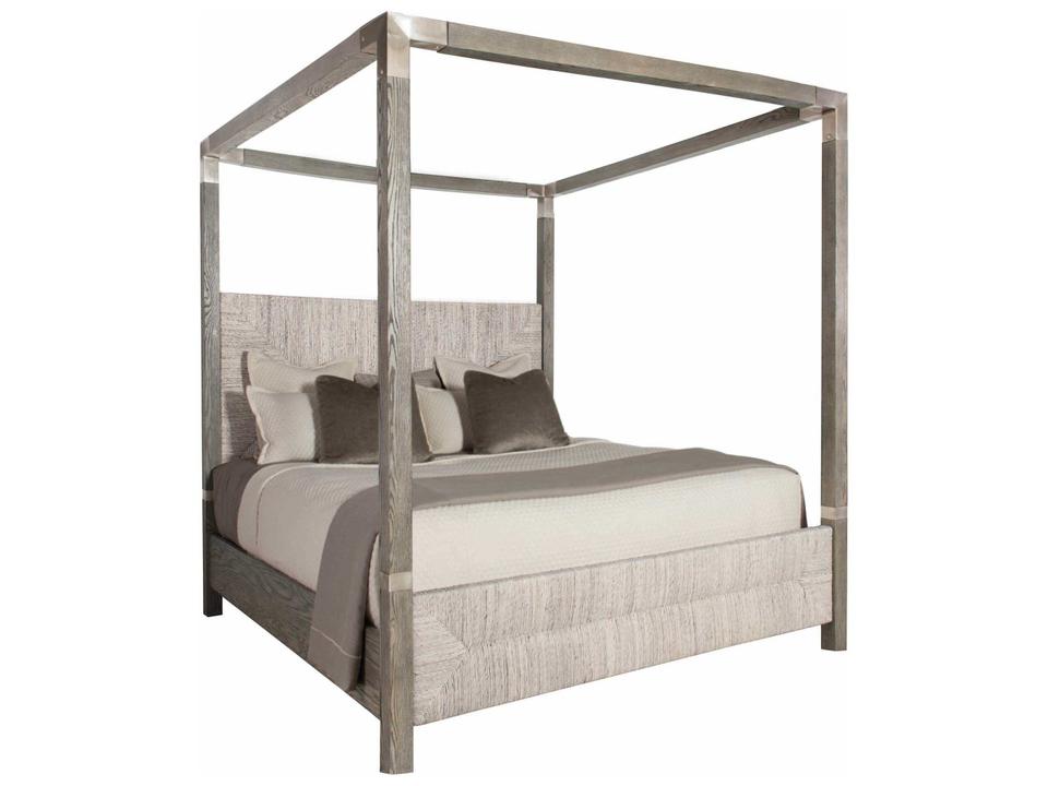 Interiors Palma King Size Canopy Bed with Rustic Gray Oak and Abaca