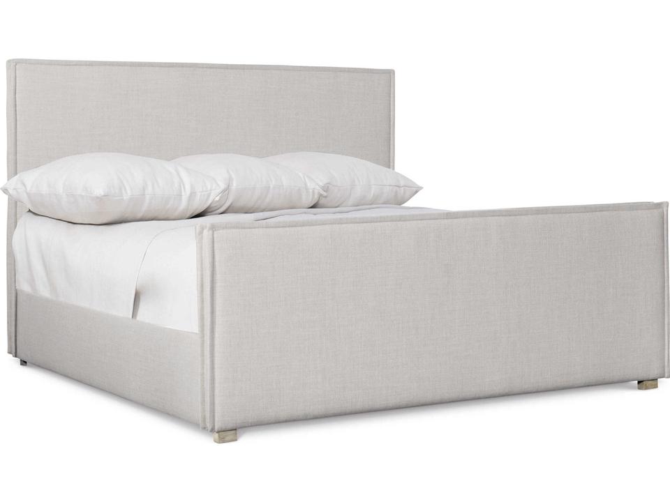 Sawyer California King Upholstered Panel Bed in Neutral Fabric with Morel Finish