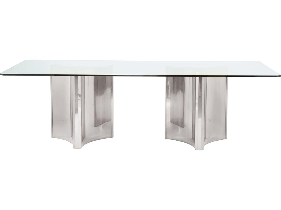 Abbott 100-Inch Rectangle Dining Table in Polished Stainless Steel and Glass