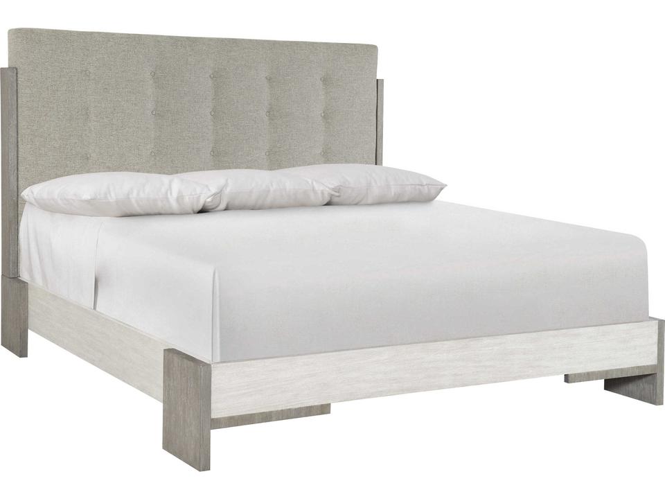 Foundations Queen Panel Bed Button Tufted Upholstered Acacia Wood