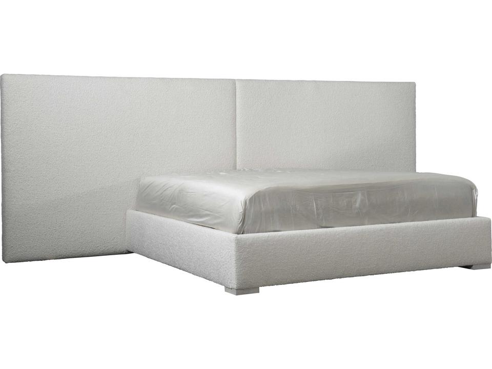King Solaria Upholstered Panel Bed in B582 Fabric with Weathered Bone Finish