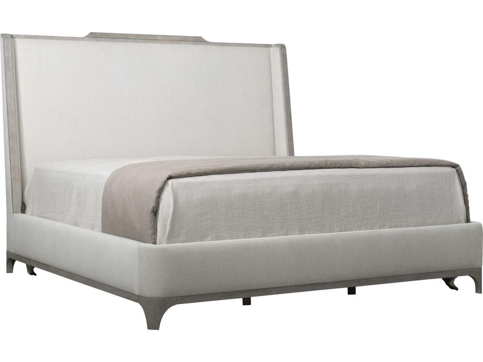 Albion King Upholstered Shelter Bed in Pewter Finish