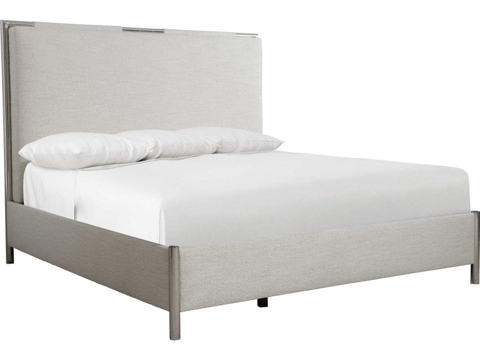 Modulum King Panel Bed with Polished Stainless Steel and White Upholstery