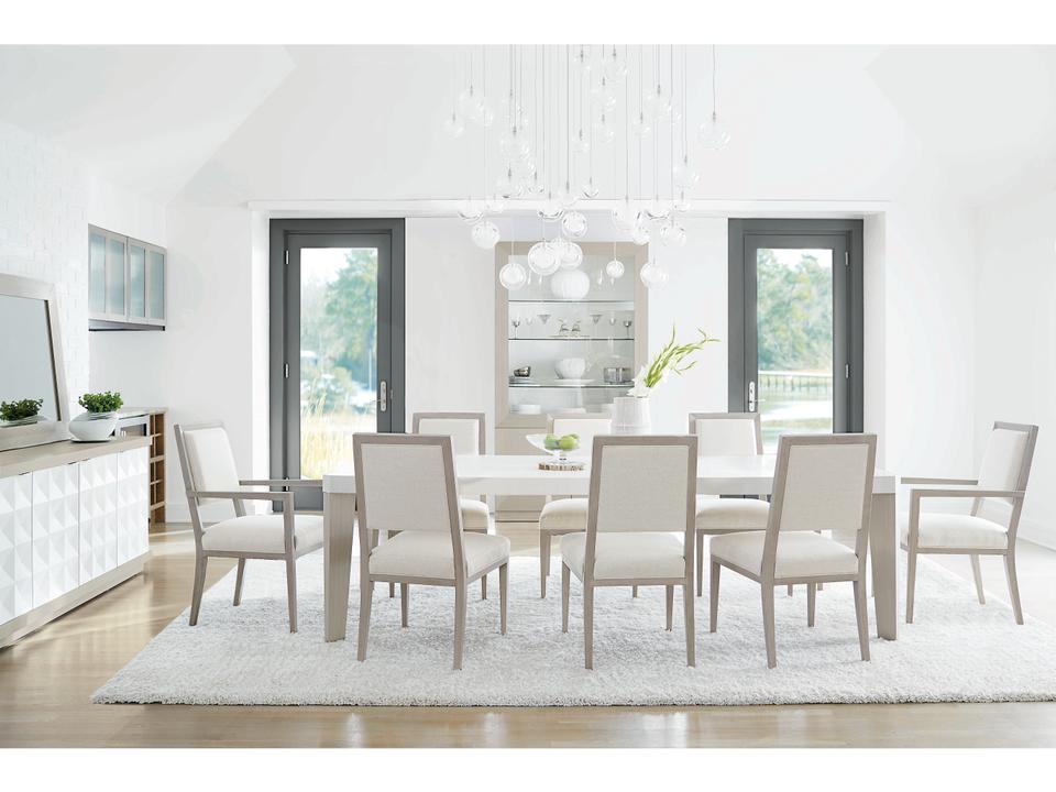 Axiom 9-Piece Extendable Dining Set with Linear White Table and Upholstered Chairs