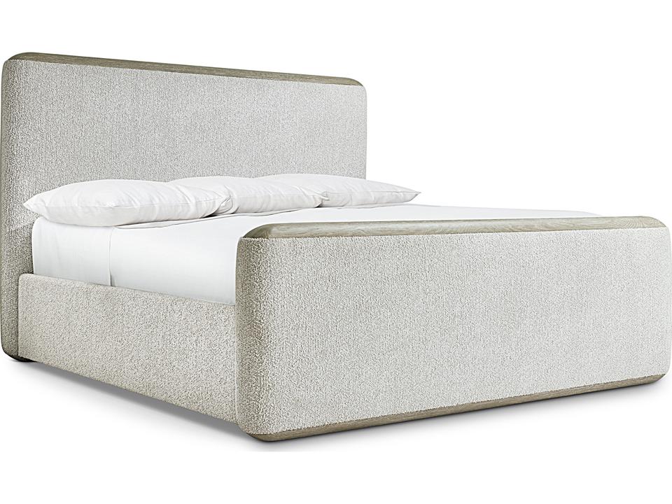 Arcadia King Upholstered Panel Bed with Woodgrain Cap Rails