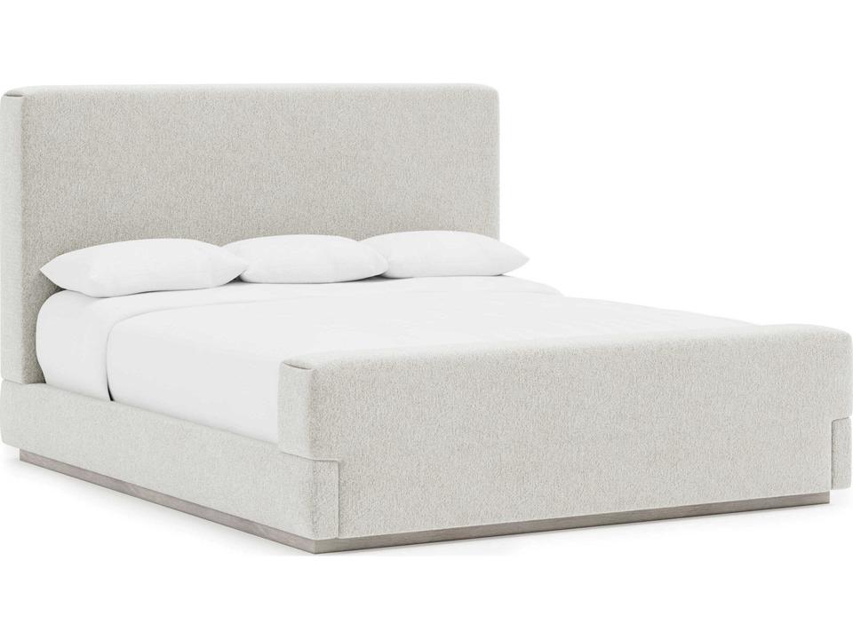 Tempo Beige Oak Wood Upholstered Queen Panel Bed