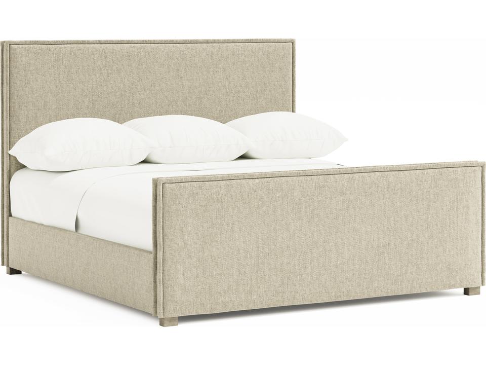 Sawyer King Beige Upholstered Panel Bed with Flanged Edges