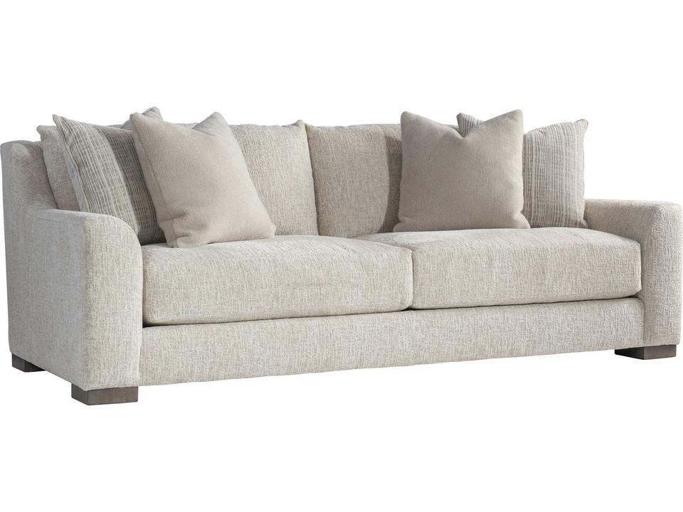 Gabi 2-Cushion Fabric Sofa in Portobello Beige with Exposed Wood Feet