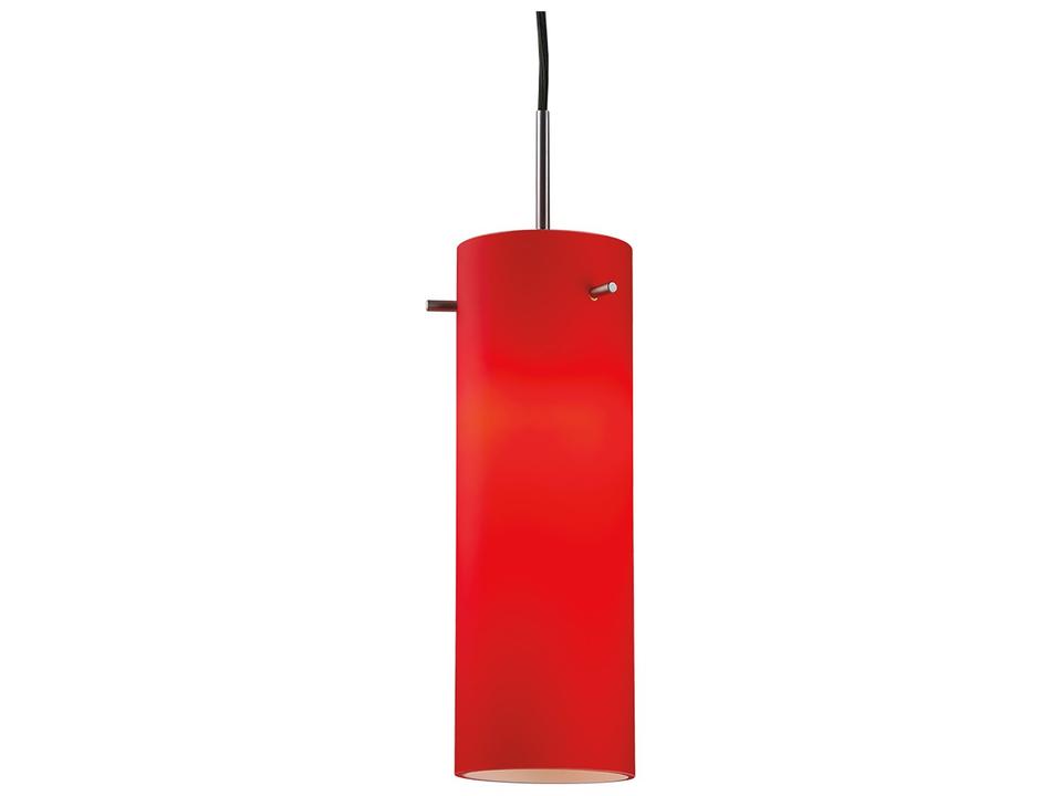 Titan 1-Light Red Glass Cylinder Mini Pendant in Chrome with Hand-Blown Glass Shade