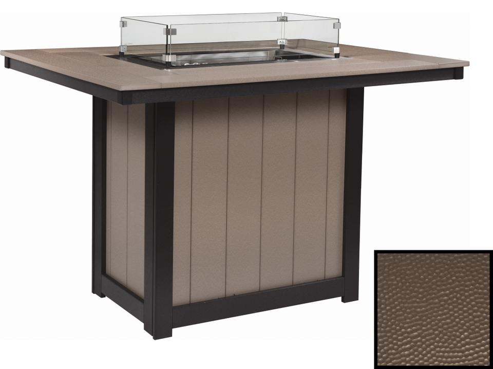 Donoma 54 x 42 Inch Rectangular Bar Height Outdoor Fire Table with Hammered Top