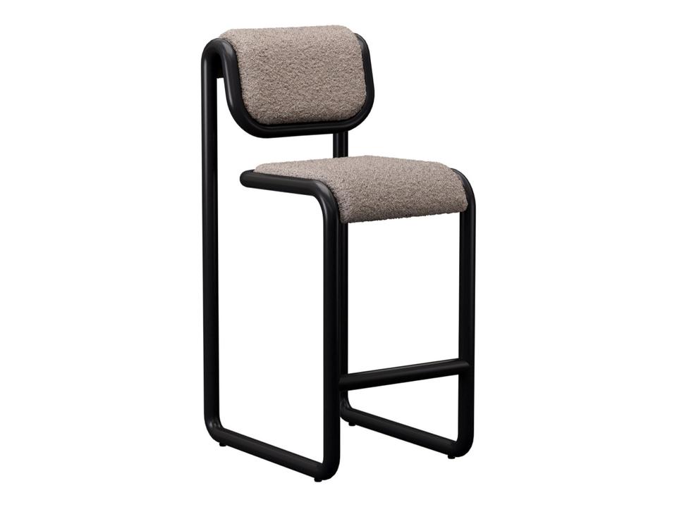 Tube Black Frame Grey Boucle Fabric Bar Stool