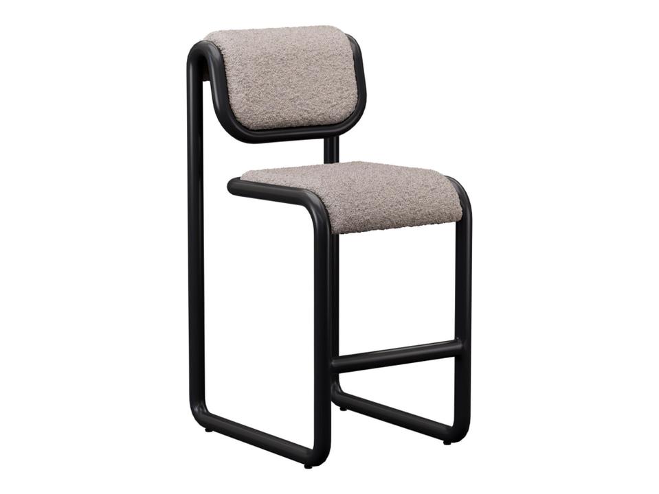 Tube Upholstered Counter Stool in Black Aluminum with Grey Boucle