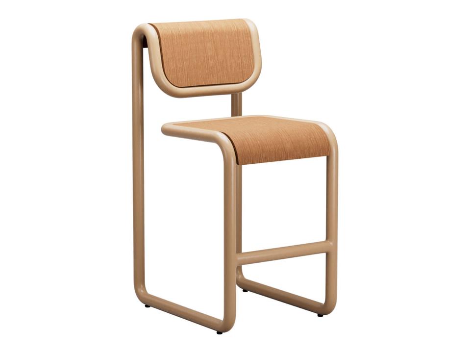 Tube Tan Frame Wood Counter Stool