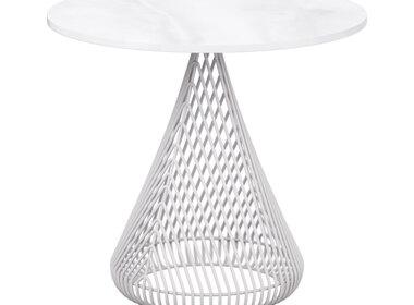 Bend Goods Cono Round Side Table with Ceramic Stone Top in White