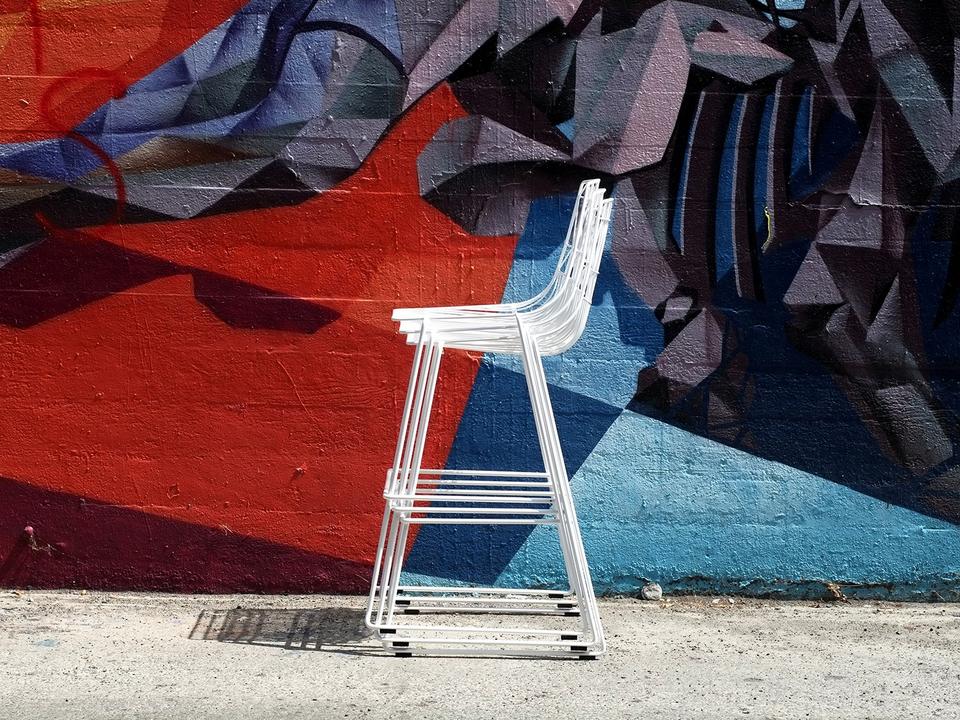 Outdoor Lucy Galvanized Iron White Stackable Bar Chair Set