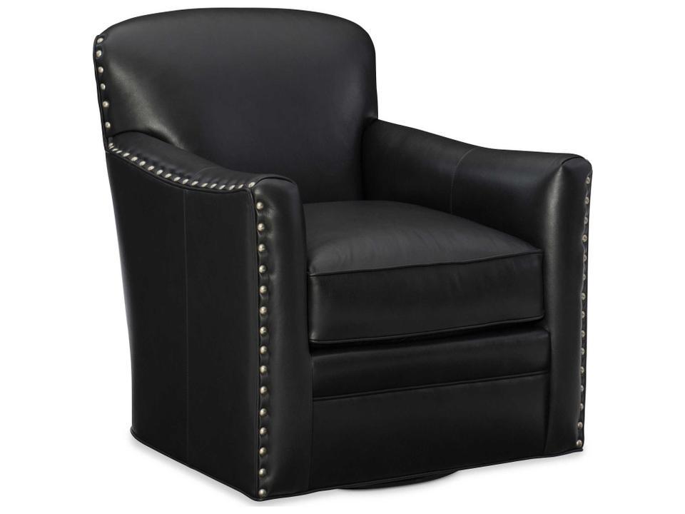 Luna Leather Swivel Tub Accent Chair with Nailhead Trim
