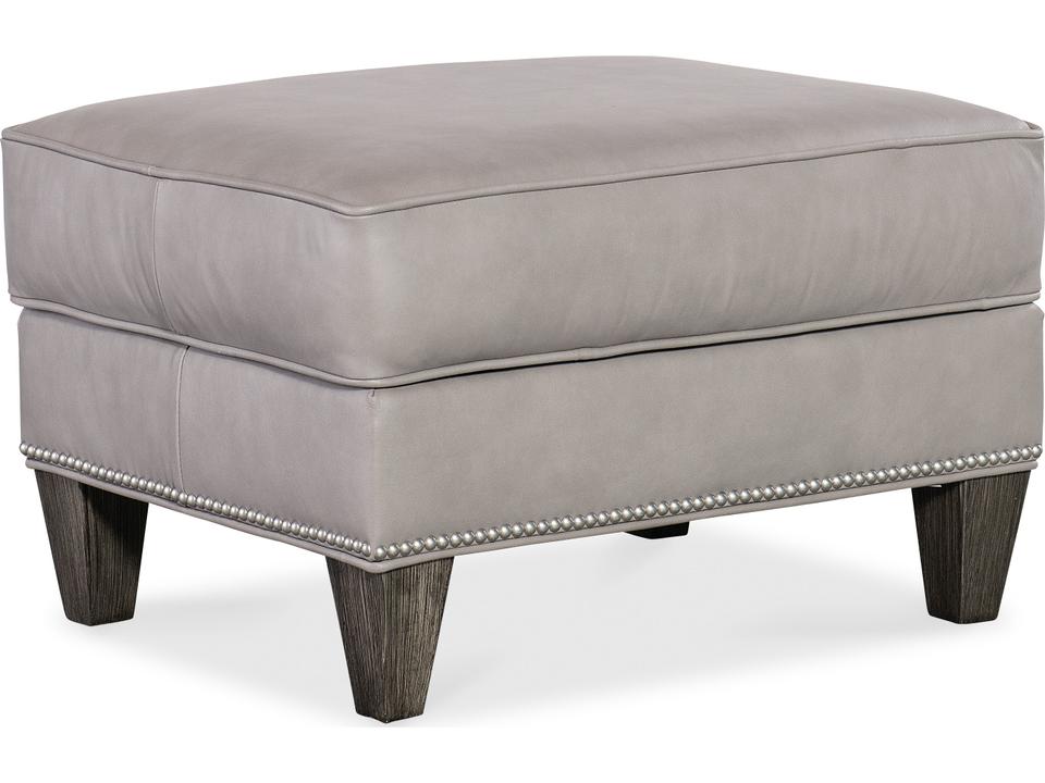 Christopher Leather Ottoman with Nailhead Trim