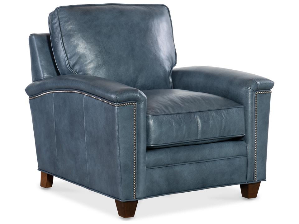 Oliver Leather Accent Chair Stationary with Nailhead Trim