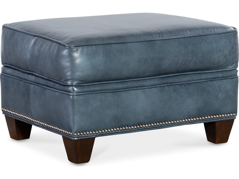 Oliver Leather Ottoman with Nailhead Trim