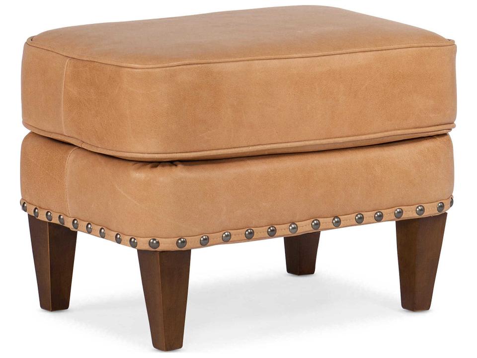 Kirby Leather Ottoman with Nailhead Trim