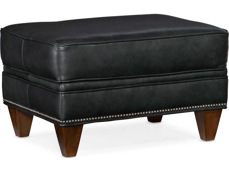 Reddish Leather Ottoman with Nailhead Trim