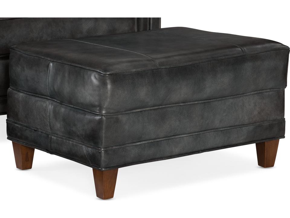 Jaden Leather Ottoman Customizable Upholstery Mahogany Finish