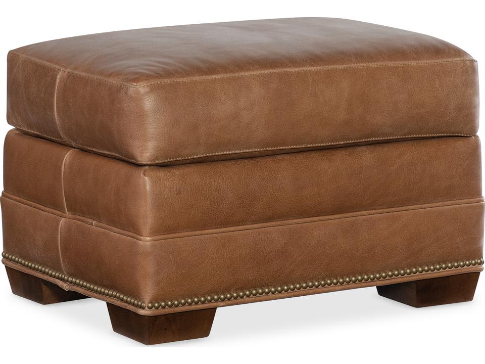 Winter Leather or Fabric Upholstered Ottoman with Nailhead Trim