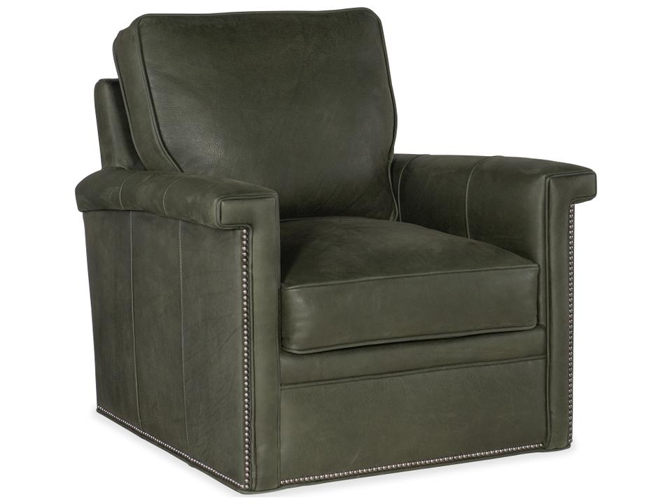 Mallory Leather Swivel Accent Chair with Eight-Way Hand-Tied Springs