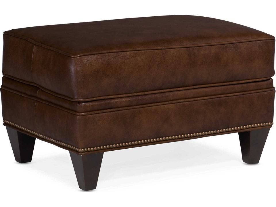 Carrado Upholstered Leather Ottoman with Nailhead Trim