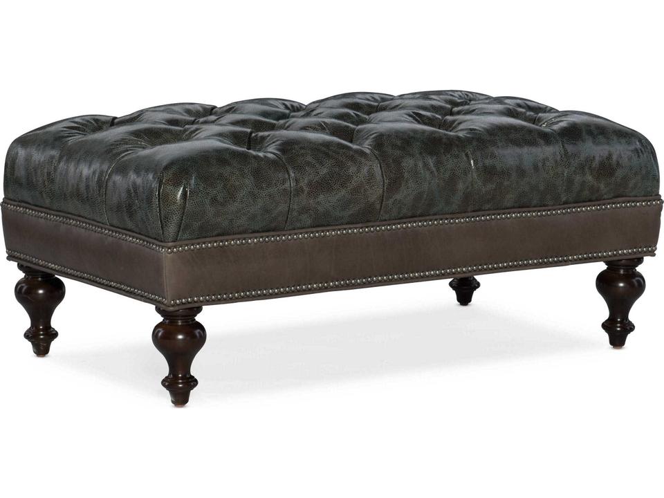 Rects Tufted Genuine Leather Ottoman with Nailhead Trim