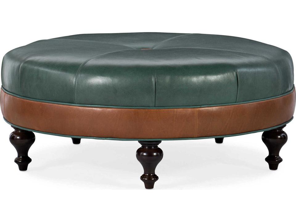 XL Well-Rounded Round Leather Ottoman with Nailhead Trim