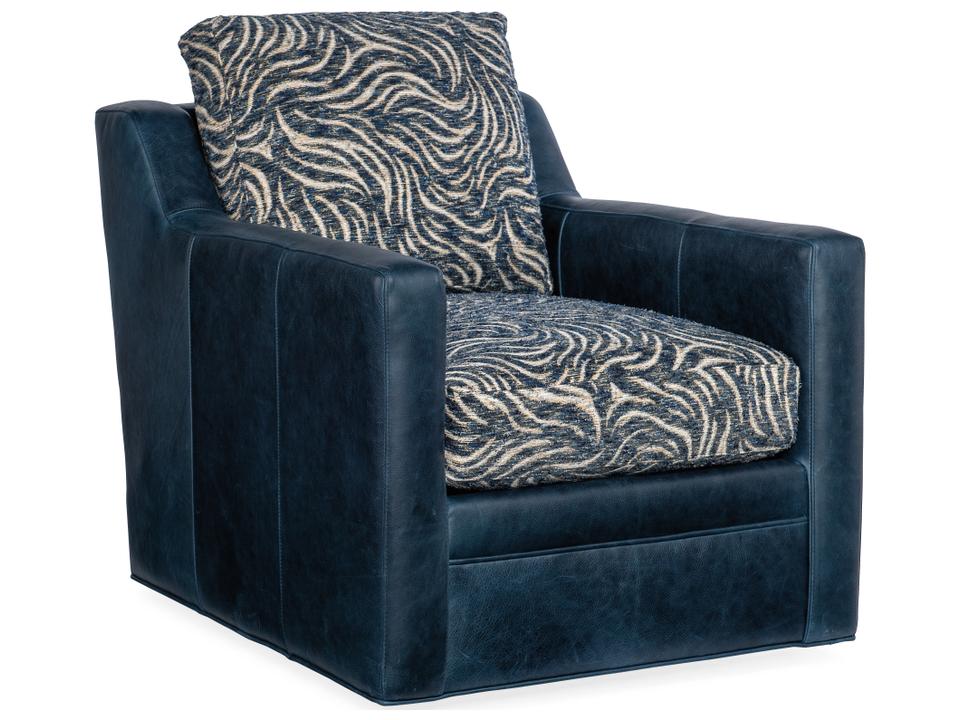 Melville Leather Swivel Accent Chair with Eight-Way Hand Tied Construction