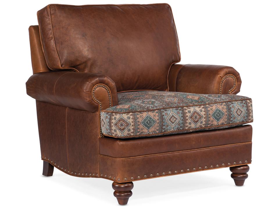 Hoff Traditional Leather Accent Armchair with Nailhead Trim
