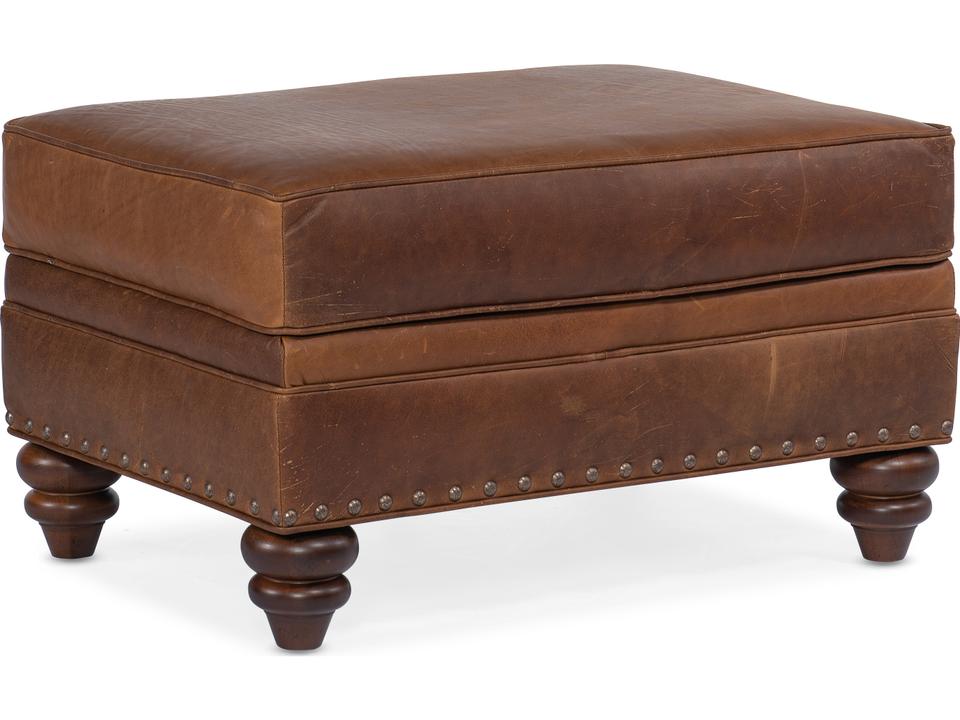 Hoff Customizable Leather Ottoman with Nailhead Trim