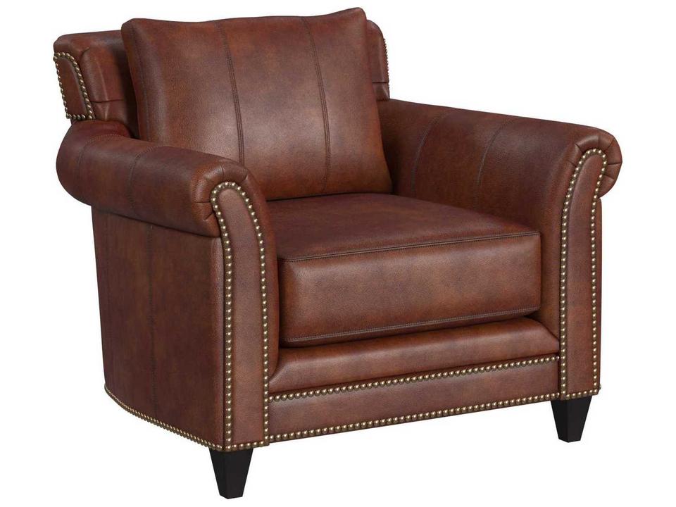 Richardson Upholstered Accent Chair in Cognac Leather with Nailhead Trim