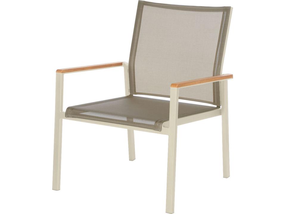 Aura Aluminum Sling Outdoor Lounge Chair with Teak Arms