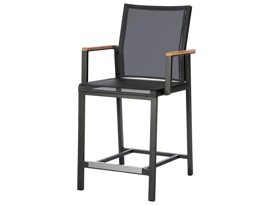 Aura Counter-Height Carver Chair in Graphite Aluminum and Teak with Charcoal Sling