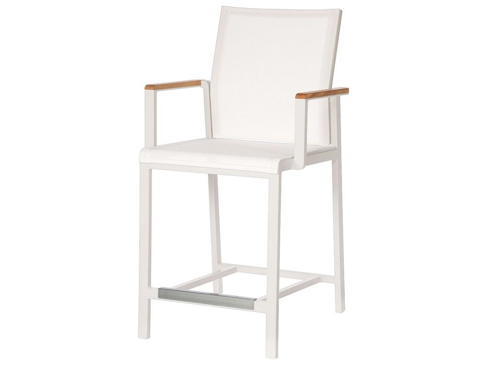 Aura Counter-Height Carver Chair in Arctic White Aluminum and Pearl Sling
