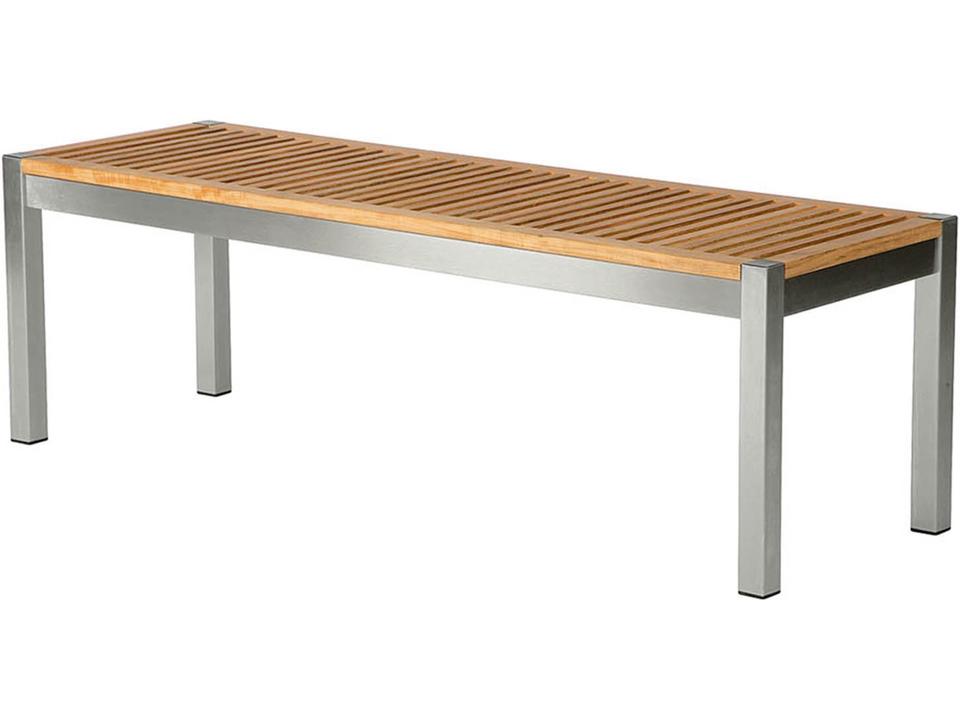 Equinox Outdoor Bench Natural Teak Seat and Silver Stainless Steel Frame