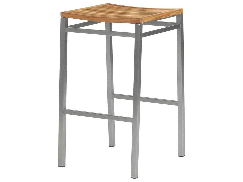 Equinox Backless Teak Outdoor Bar Stool with Stainless Steel Frame