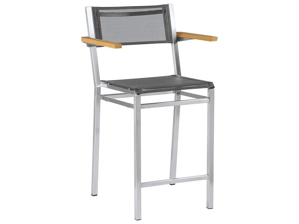 Equinox Counter Stool - Natural Teak Arms - Charcoal Textilene Sling