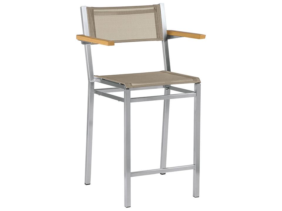 Equinox Counter Stool - Natural Teak Arms - Titanium Textilene Sling