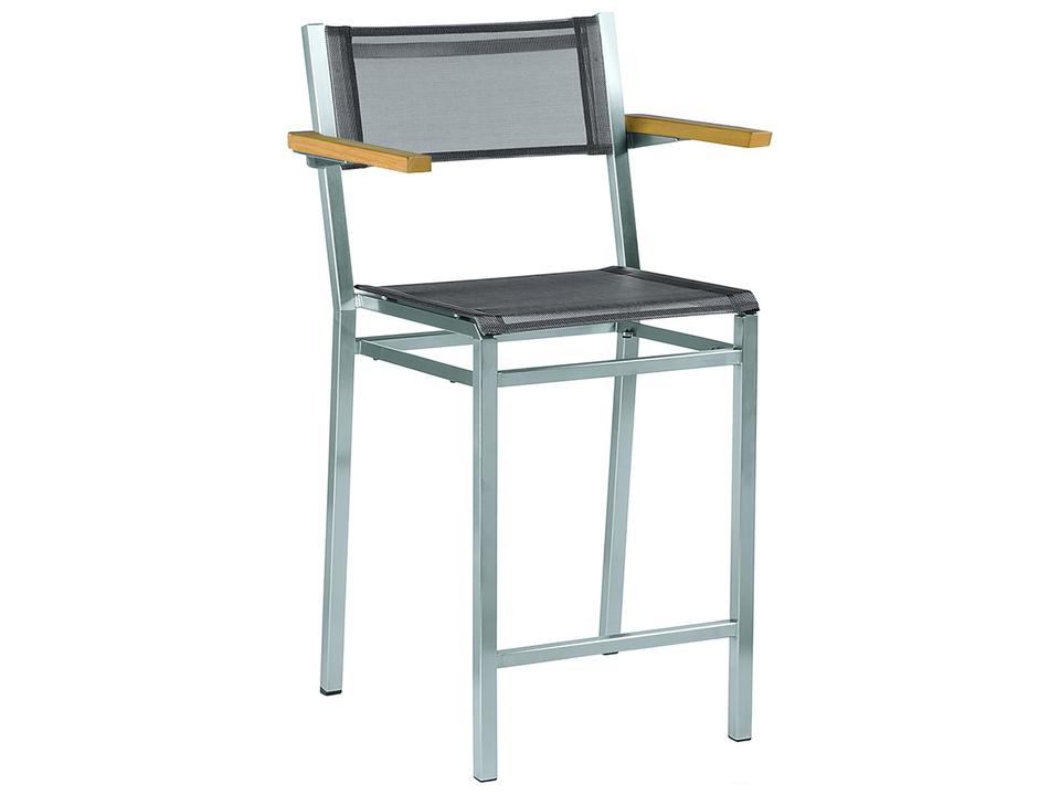 Equinox Counter Stool - Natural Teak Arms - Platinum Textilene Sling