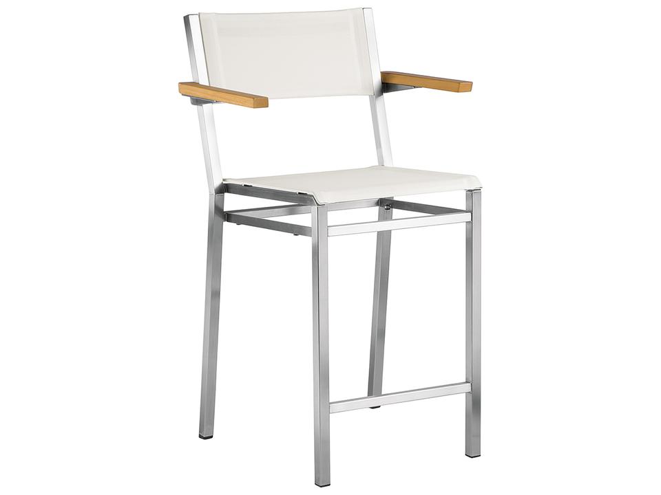 Equinox Counter Stool - Natural Teak Arms - Pearl Textilene Sling